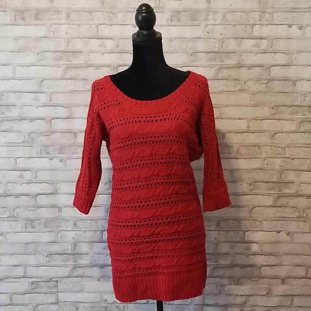 SO Red Sparkly Sweater Dress